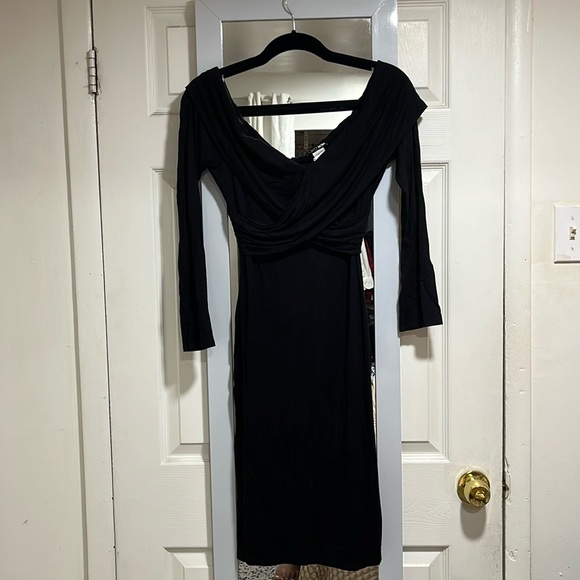 Off the Shoulder Midi Black Dress - Picture 5 of 5
